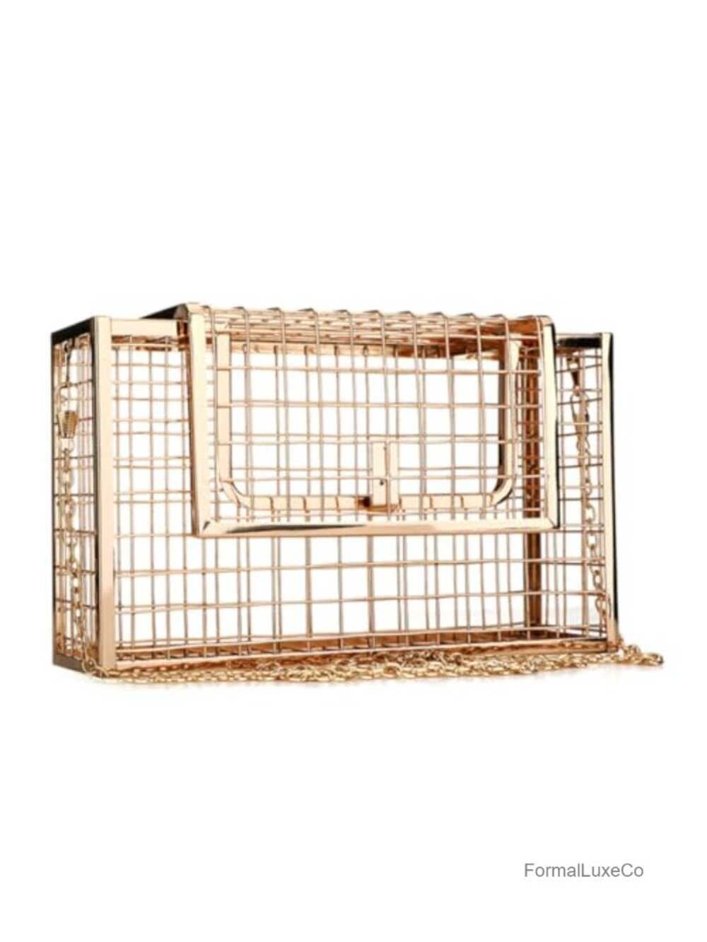 Women Chain Crossbody Bag Metal Hollow Cage Evening Clutch Gold